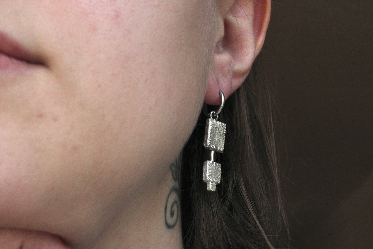 Sand Casted Earrings #1 | Silver