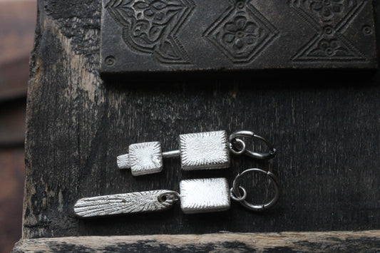 Sand Casted Earrings #1 | Silver