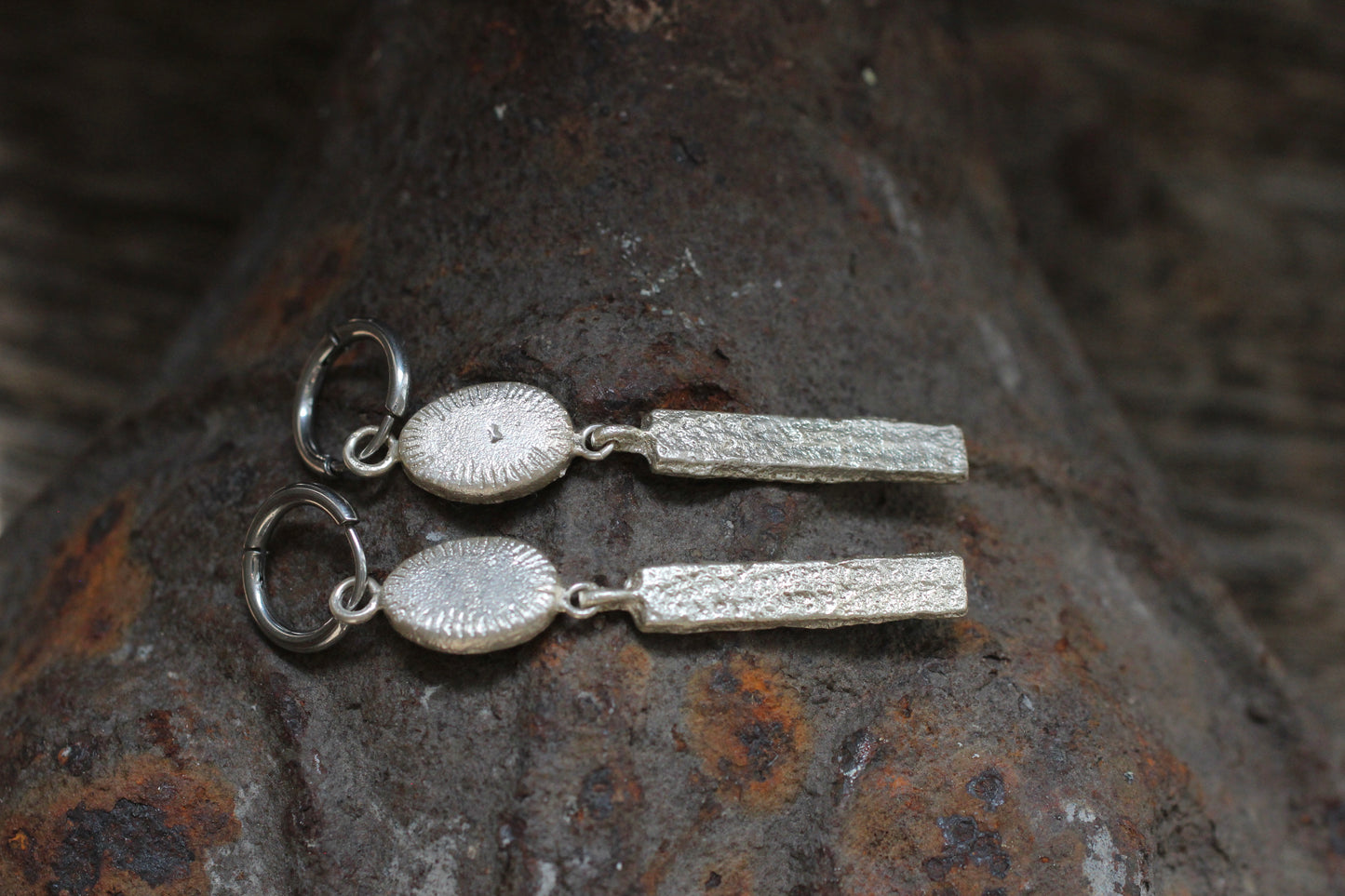 Sand Casted Earrings #9 | Silver