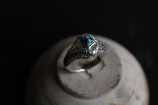 Melt Sun series | Apach Blue Turquoise | 18K Gold bezel & Silver950