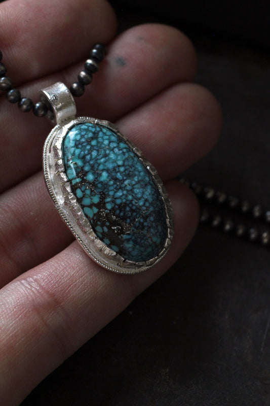 Blue moon turquoise | Black spider web |melt bezel | 925 silver