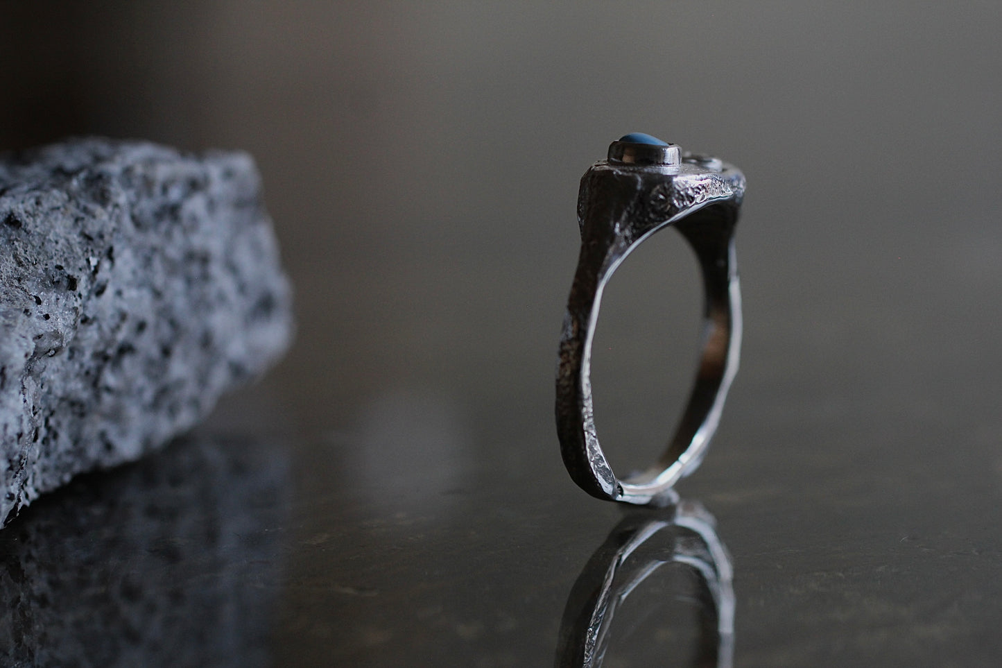 Goldenhills Turquoise | Herkimer Diamond | Signet type ring| 900 coin style silver