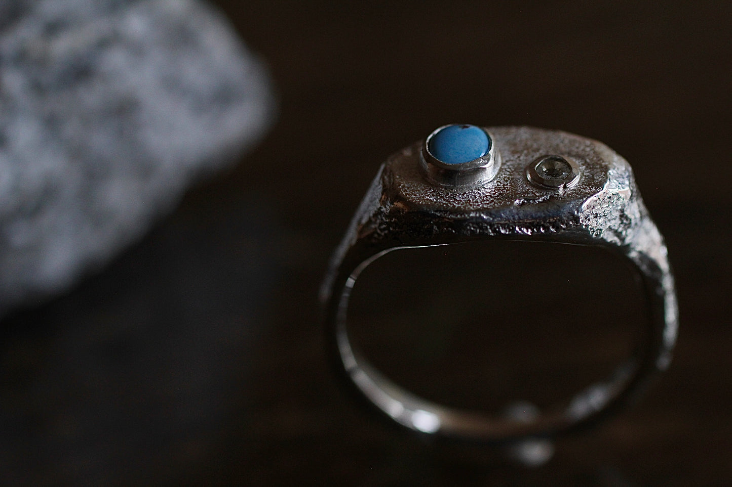 Goldenhills Turquoise | Herkimer Diamond | Signet type ring| 900 coin style silver