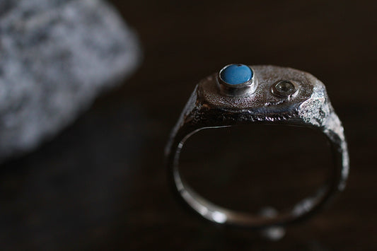Goldenhills Turquoise | Herkimer Diamond | Signet type ring| 900 coin style silver