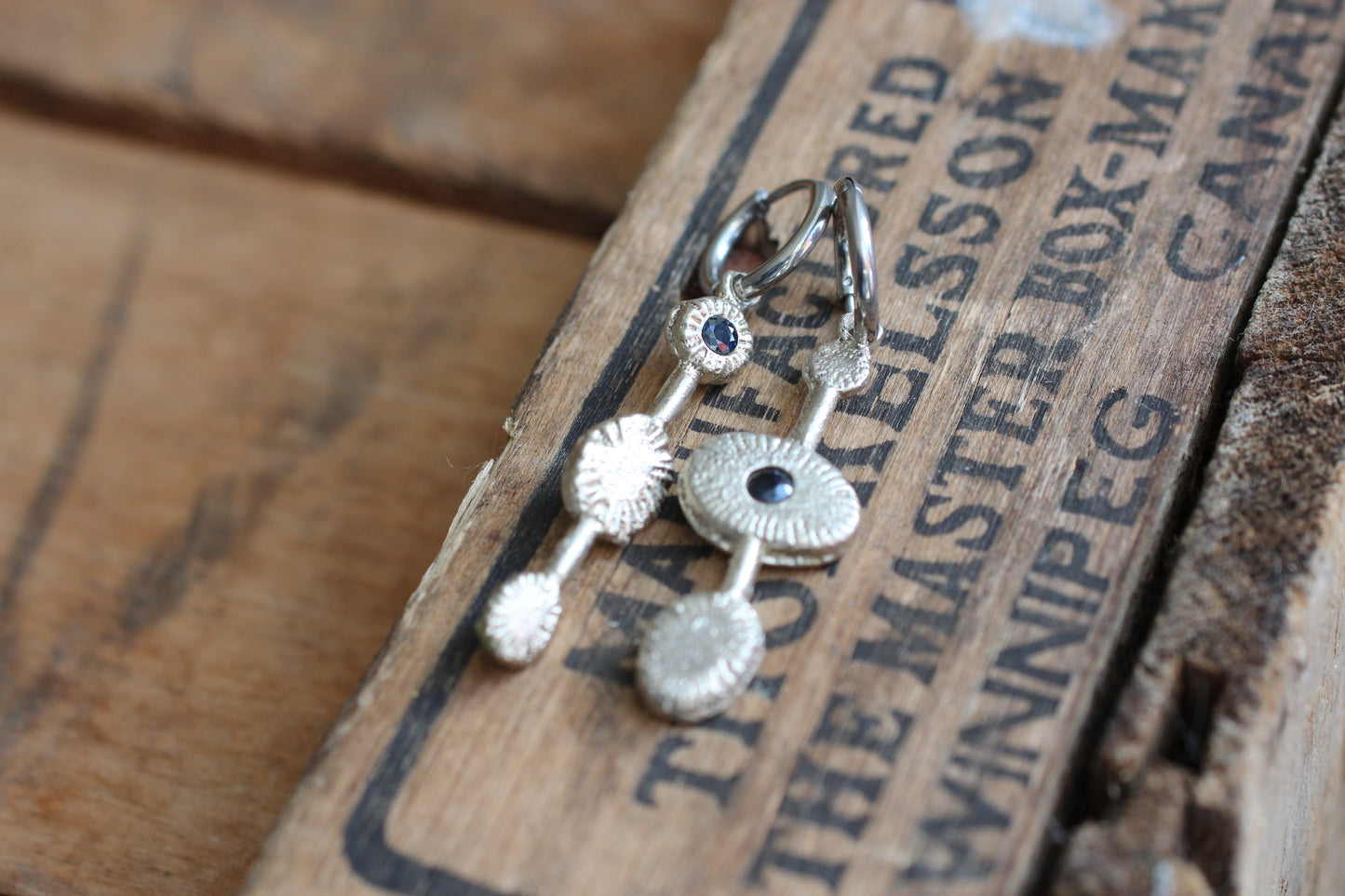 Dark Sapphire Earrings | Sand Casted