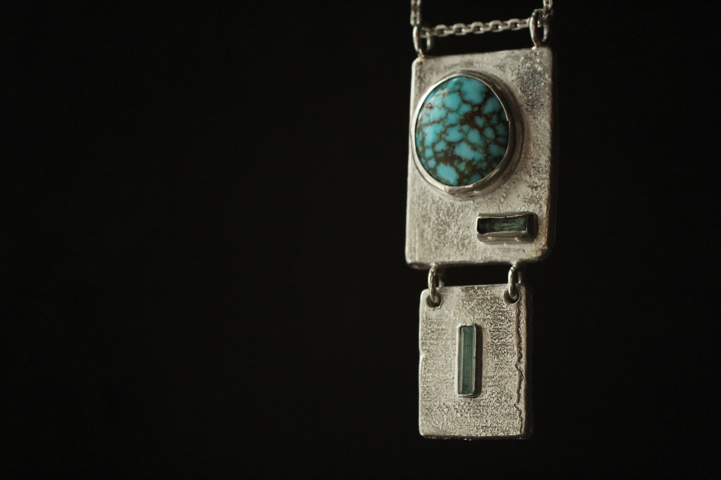 Green Tourmaline & Red Web Turquoise Pendant