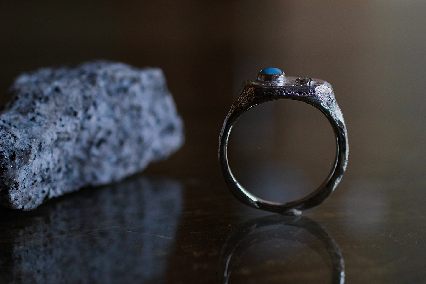 Goldenhills Turquoise | Herkimer Diamond | Signet type ring| 900 coin style silver