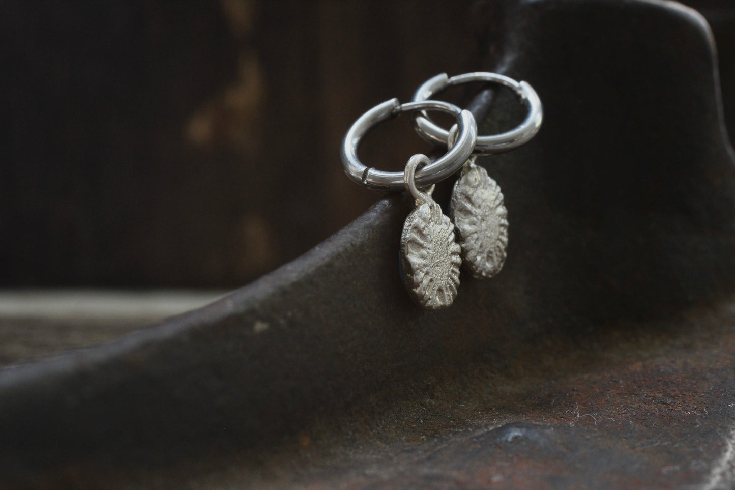 Sand Casted Earrings #8 | Silver