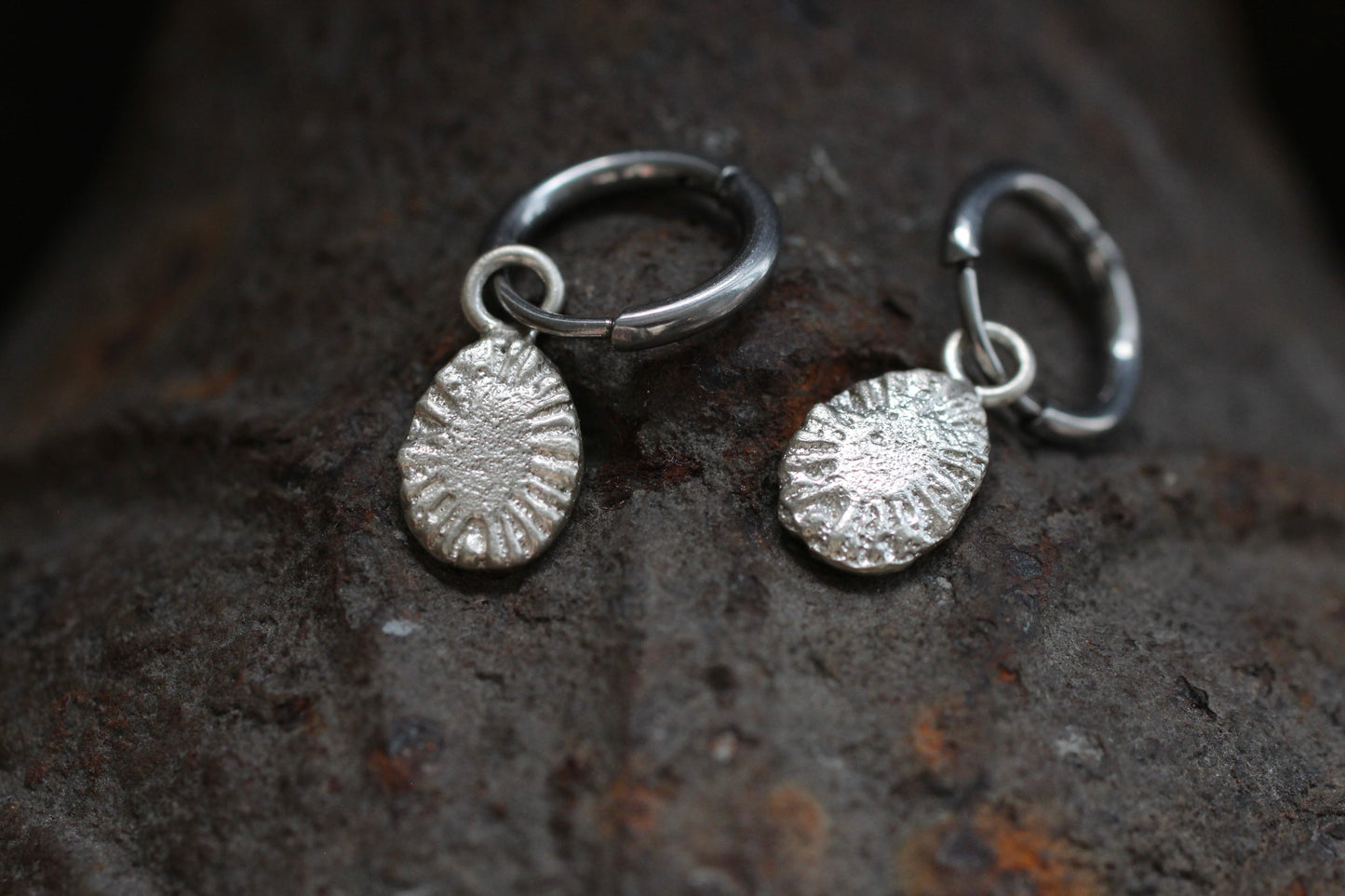 Sand Casted Earrings #8 | Silver