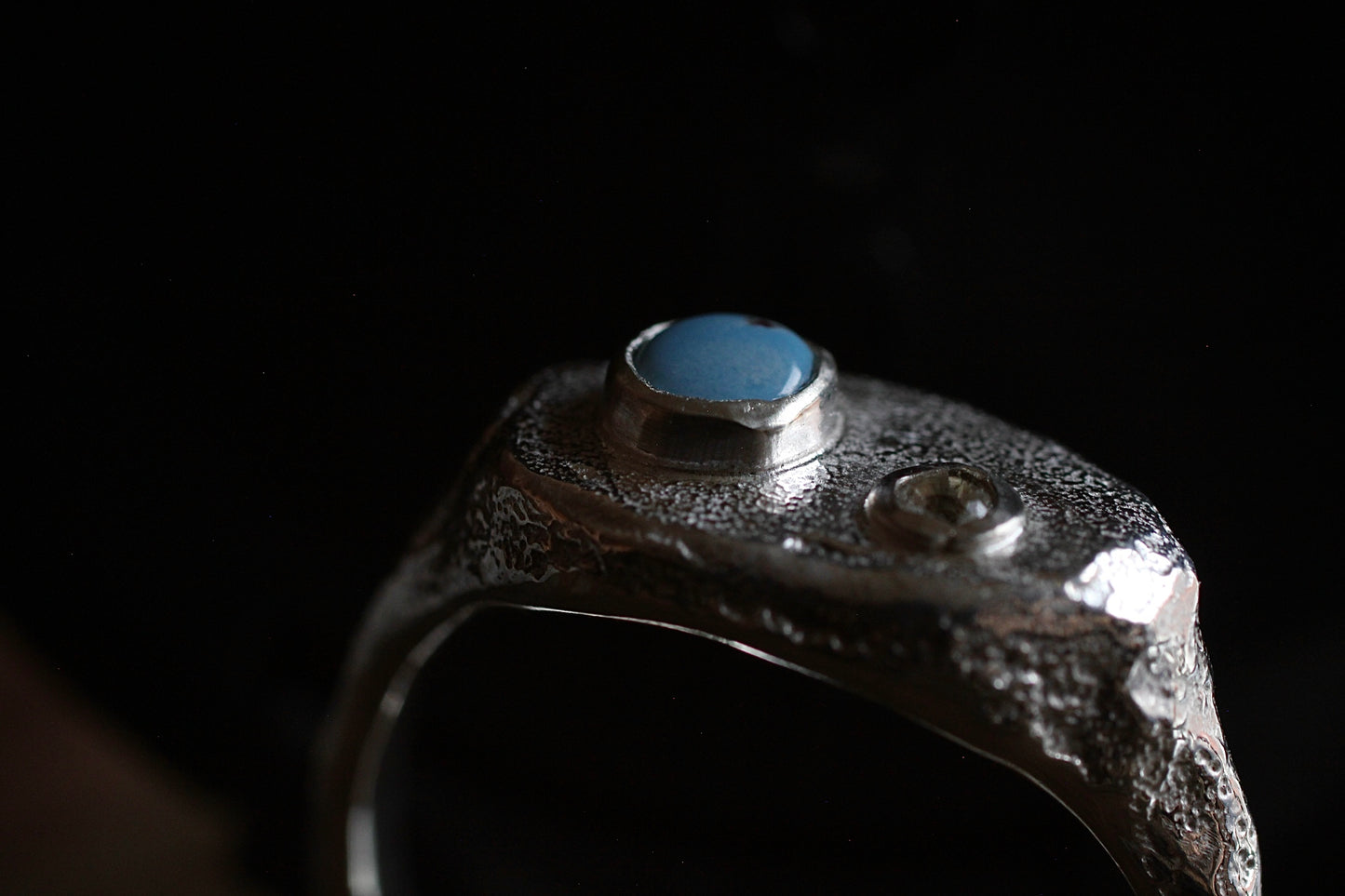 Goldenhills Turquoise | Herkimer Diamond | Signet type ring| 900 coin style silver