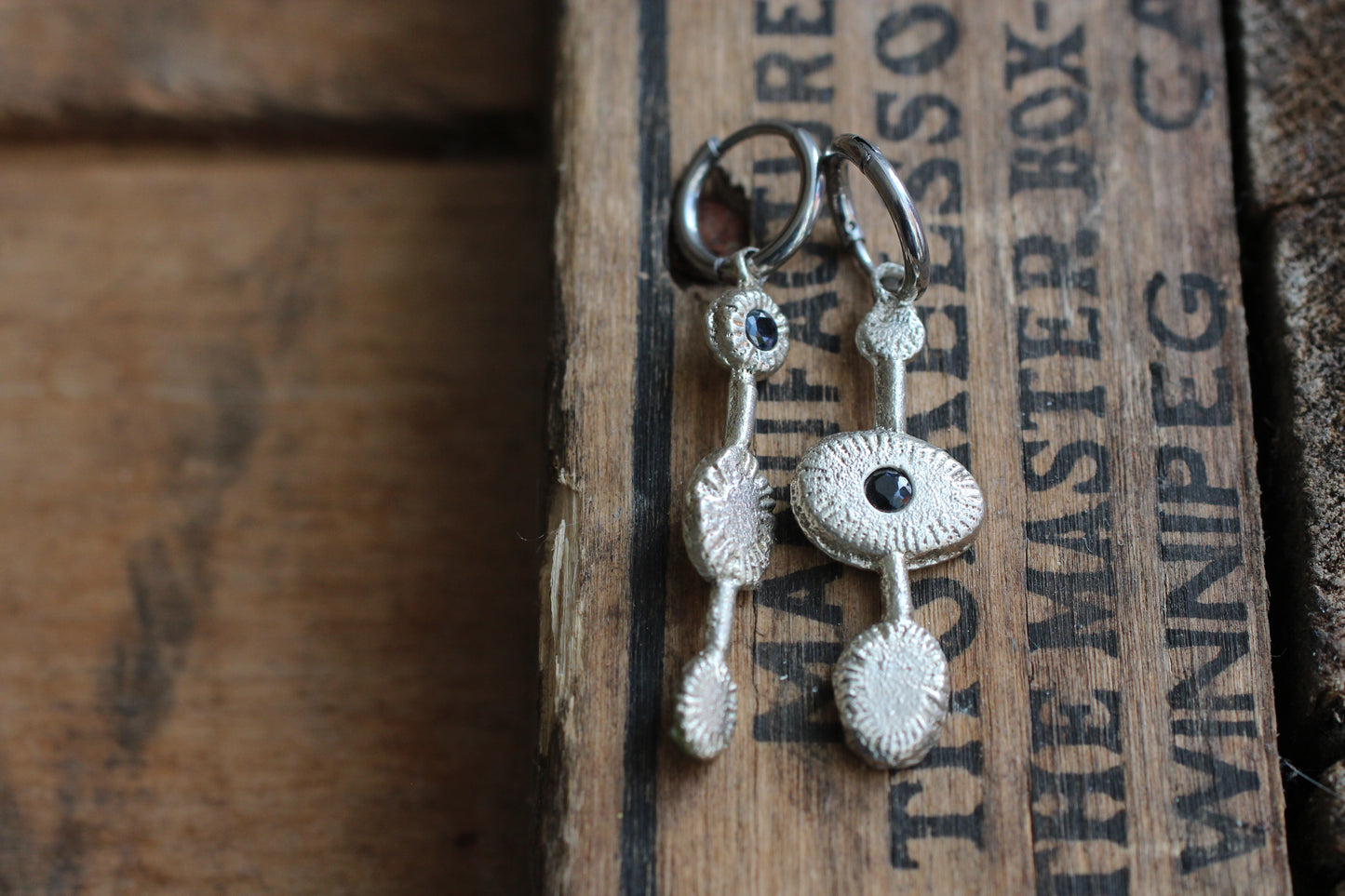 Dark Sapphire Earrings | Sand Casted