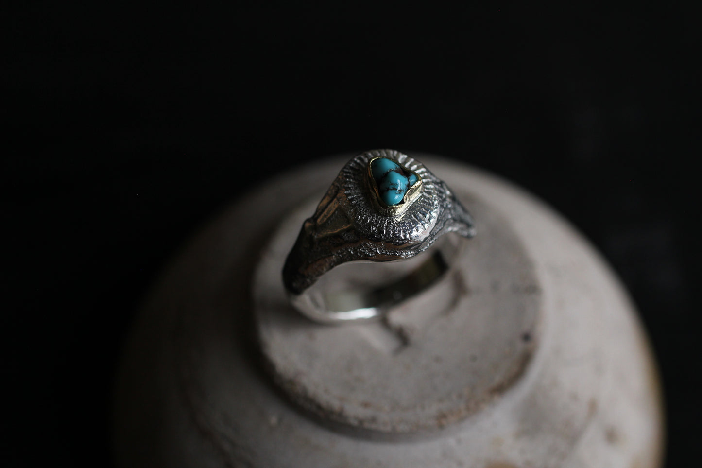 Melt Sun series | Apach Blue Turquoise | 18K Gold bezel & Silver950