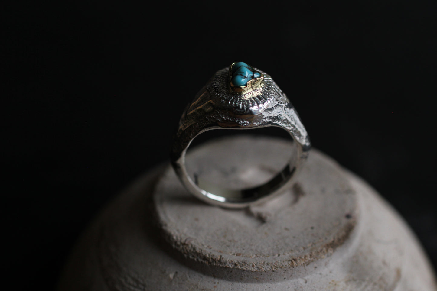 Melt Sun series | Apach Blue Turquoise | 18K Gold bezel & Silver950