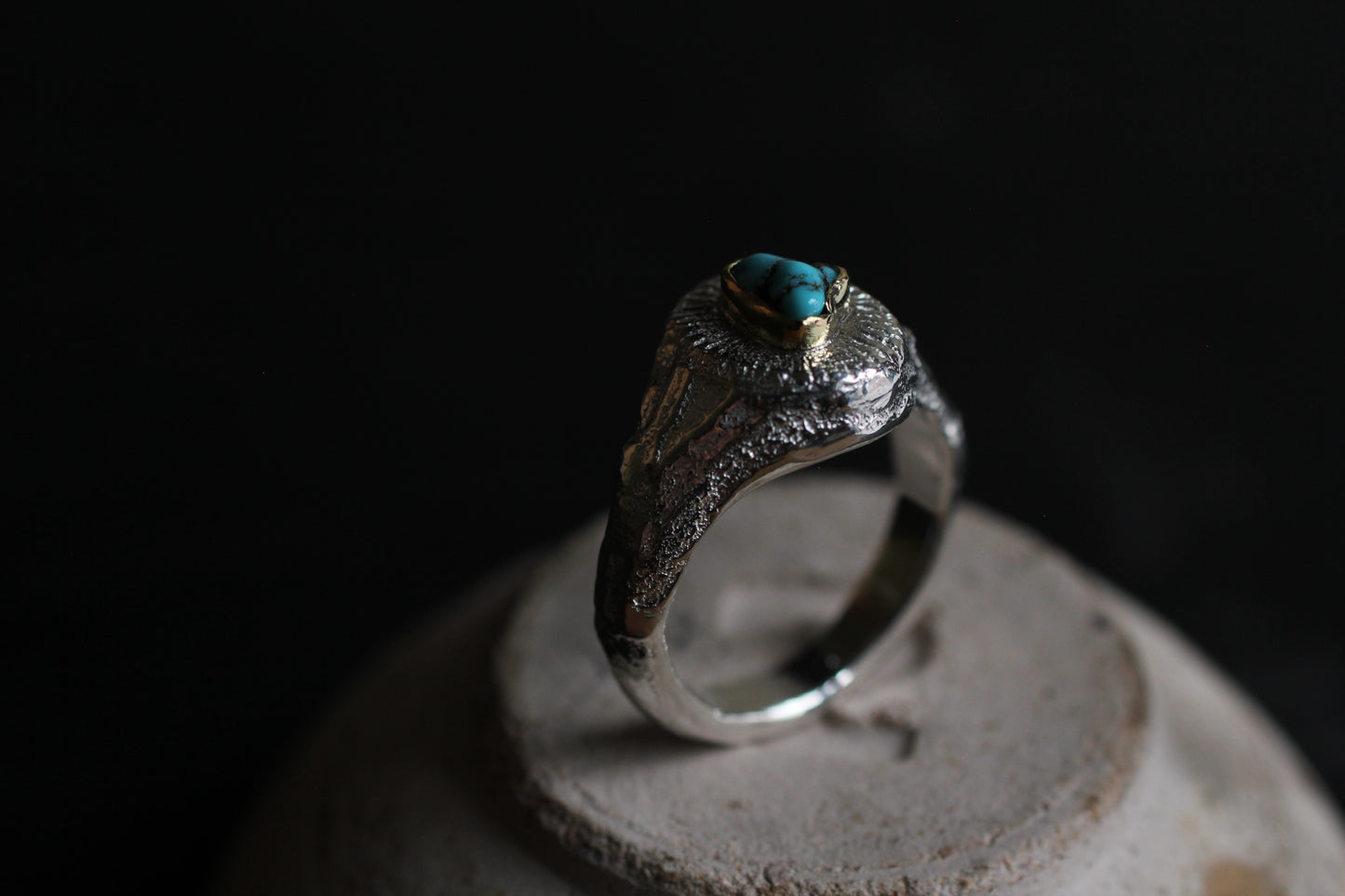 Melt Sun series | Apach Blue Turquoise | 18K Gold bezel & Silver950