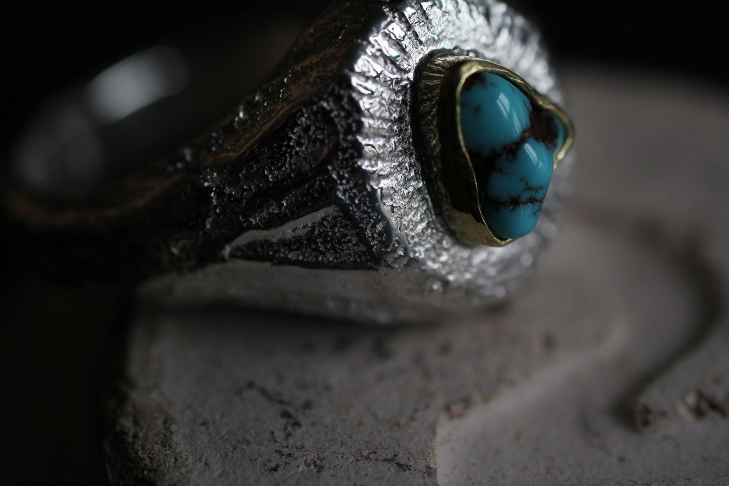 Melt Sun series | Apach Blue Turquoise | 18K Gold bezel & Silver950