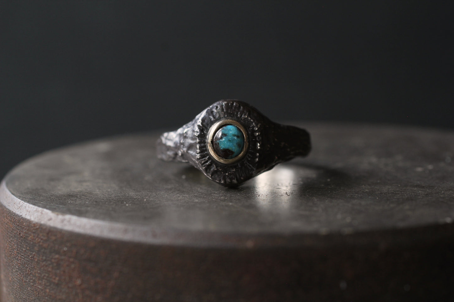 Melt Sun series | Bisbee Turquoise |900 coin style silver| 10k gold bezel