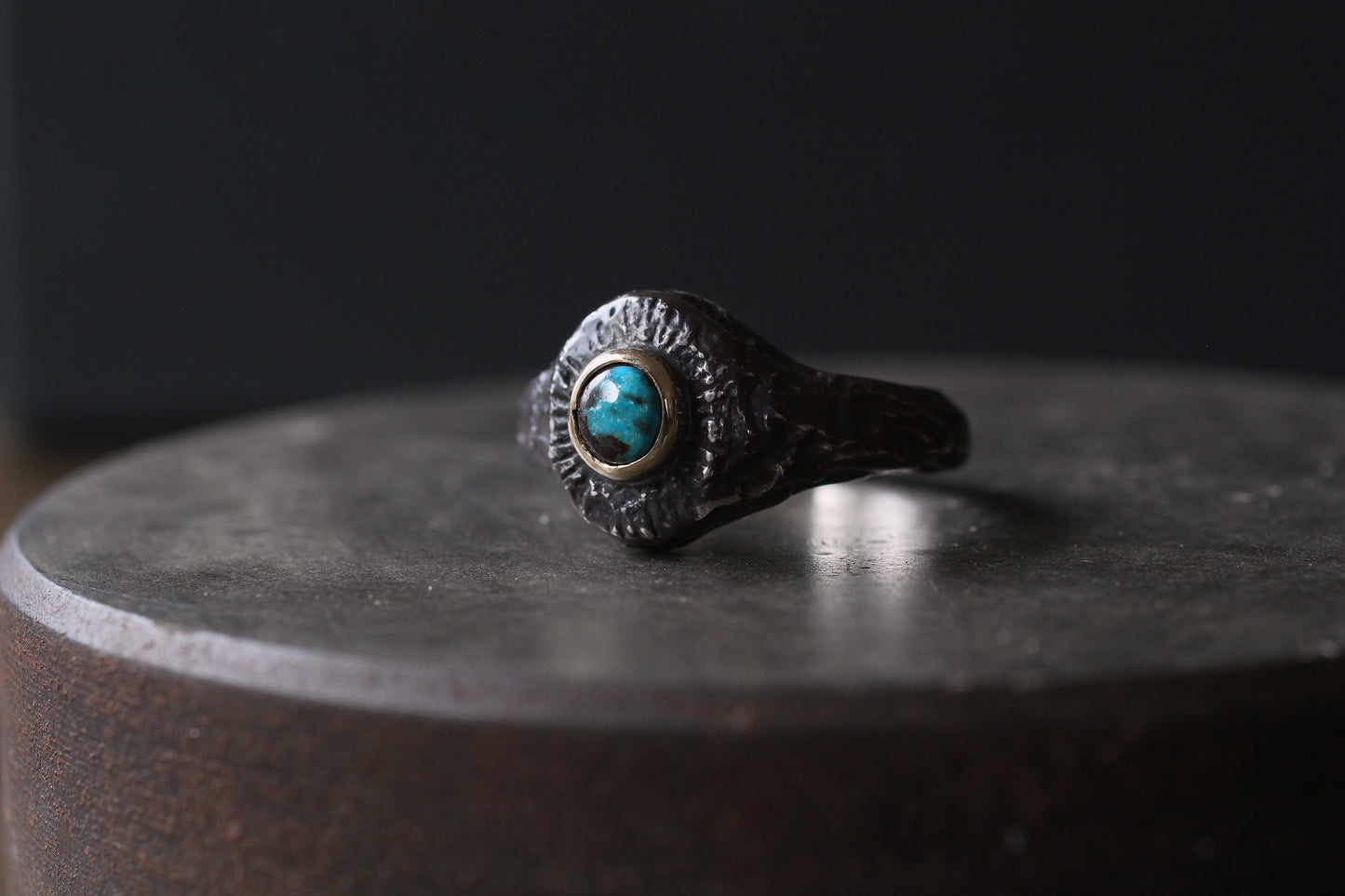 Melt Sun series | Bisbee Turquoise |900 coin style silver| 10k gold bezel