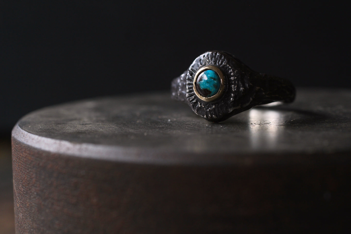 Melt Sun series | Bisbee Turquoise |900 coin style silver| 10k gold bezel