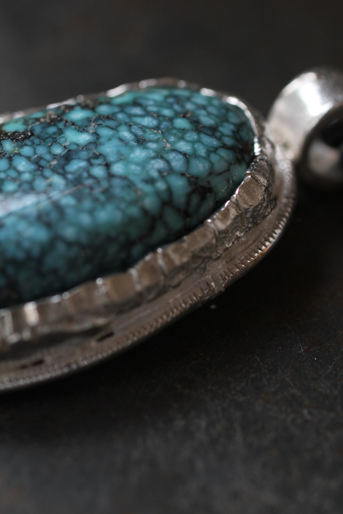 Blue moon turquoise | Black spider web |melt bezel | 925 silver