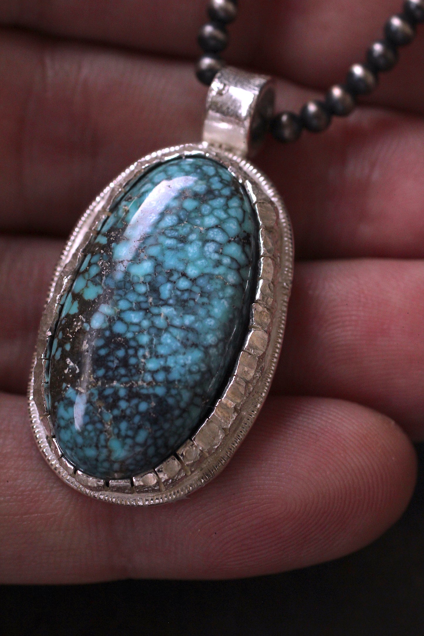 Blue moon turquoise | Black spider web |melt bezel | 925 silver