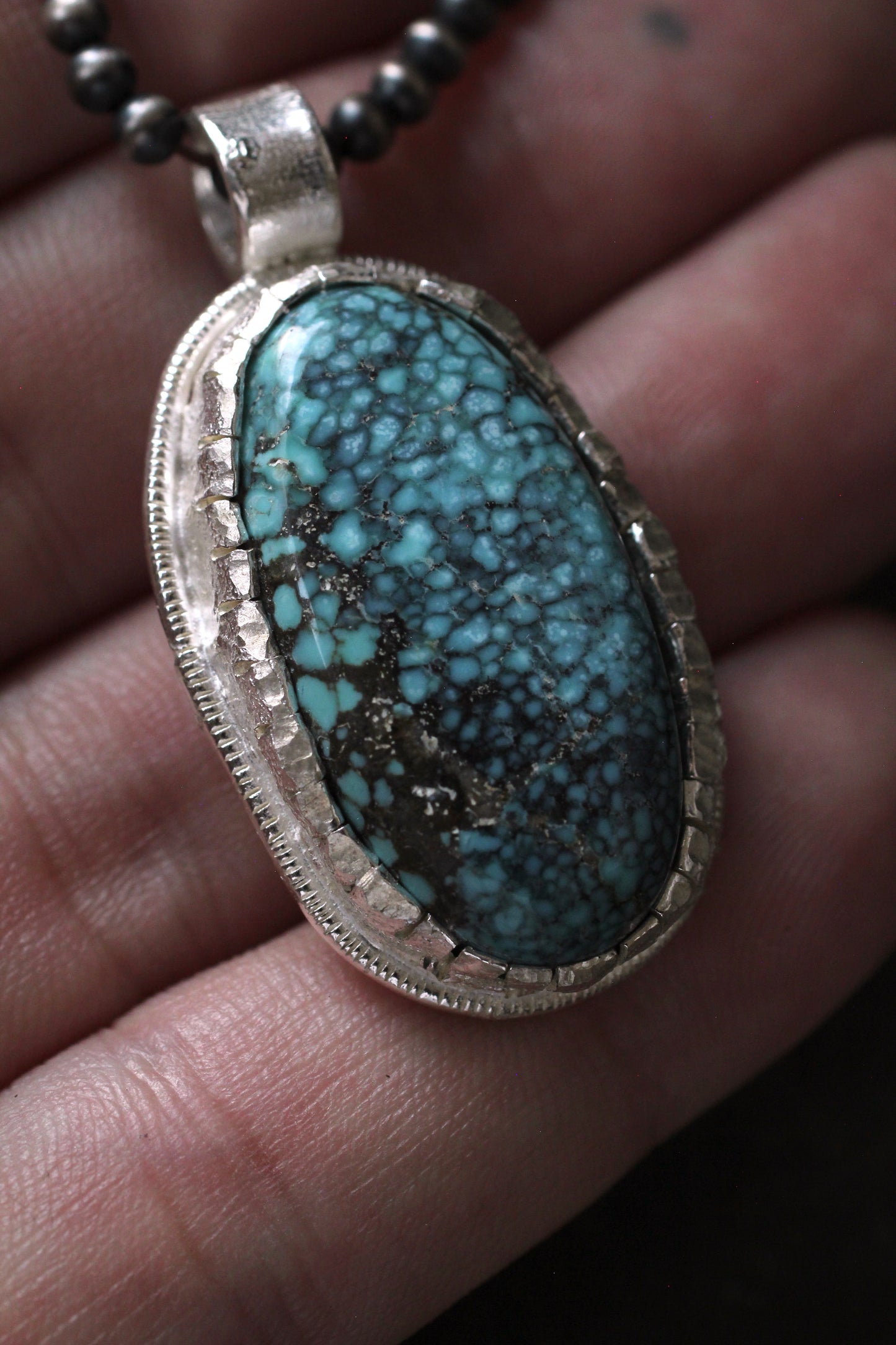 Blue moon turquoise | Black spider web |melt bezel | 925 silver