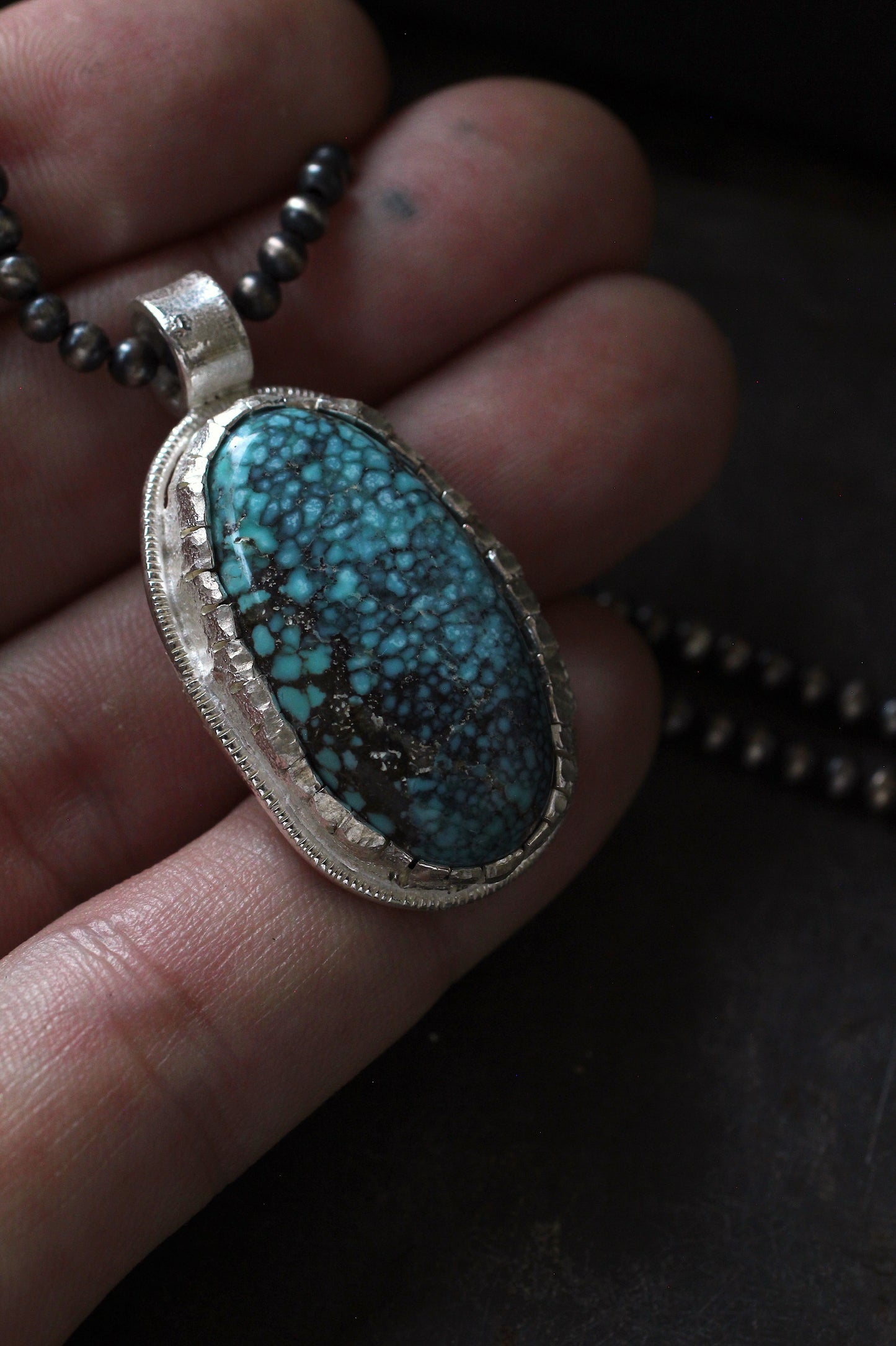 Blue moon turquoise | Black spider web |melt bezel | 925 silver