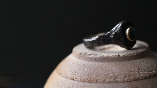 Melt Sun series | Bisbee Turquoise |900 coin style silver| 10k gold bezel